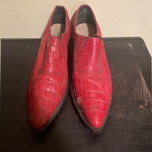 Vintage red leather crocodile look western booties